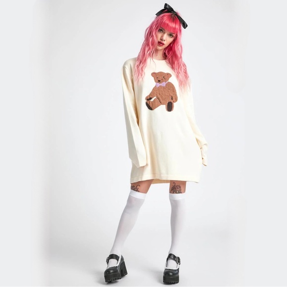 dELiA*s by Dolls Kill On Cloud Fine Oversized Intarsia Bear Sweater White Small - Picture 4 of 7